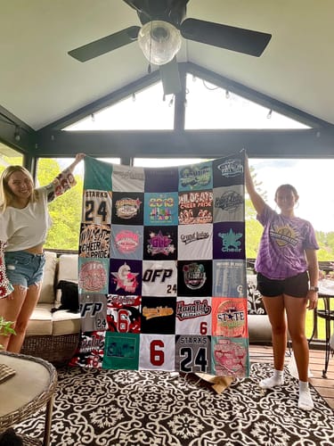 T-shirt quilt featuring cheerleading team by Heather from MI