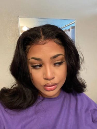 Customer photo review of Curtain Bangs 13x4 Lace Wig Chic Retro Body Wave Human Hair Wigs with Adjustable Strap