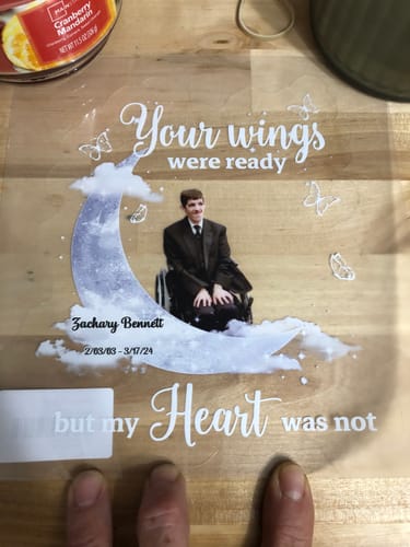 Customer photo review of Memorial Upload Photo On Moon, A Big Piece Of My Heart Lives In Heaven Personalized Decal