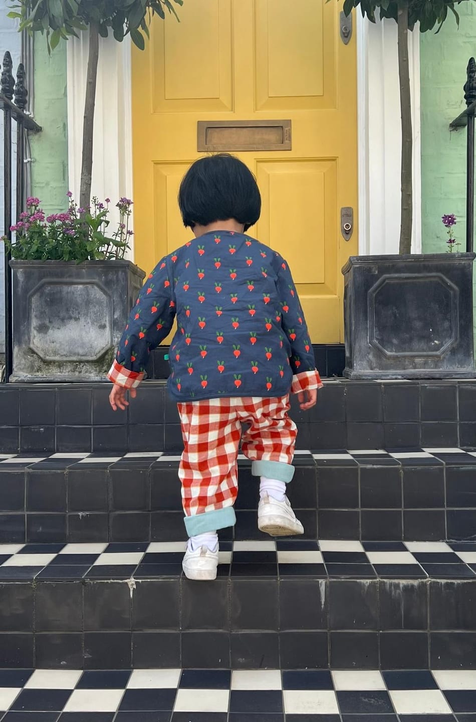 Customer photo review of Radical Radish Collarless Reversible Spring Jacket