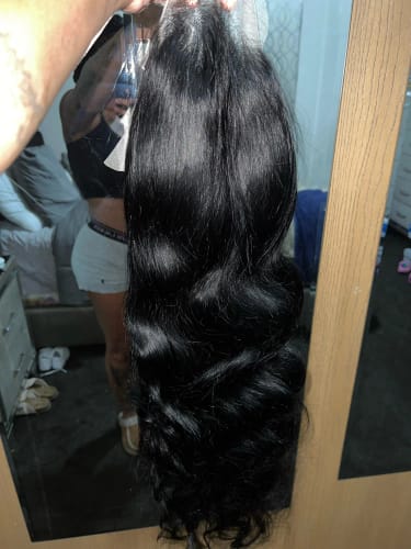 Customer photo review of Curtain Bangs 13x4 Lace Wig Chic Retro Body Wave Human Hair Wigs with Adjustable Strap