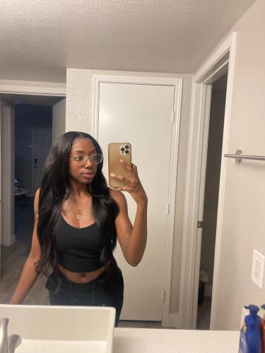 Customer photo review of Curtain Bangs 13x4 Lace Wig Chic Retro Body Wave Human Hair Wigs with Adjustable Strap