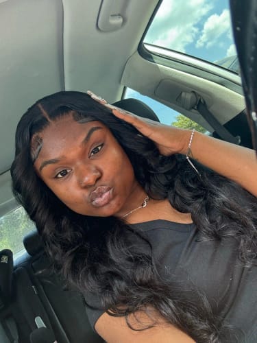 Customer photo review of Curtain Bangs 13x4 Lace Wig Chic Retro Body Wave Human Hair Wigs with Adjustable Strap