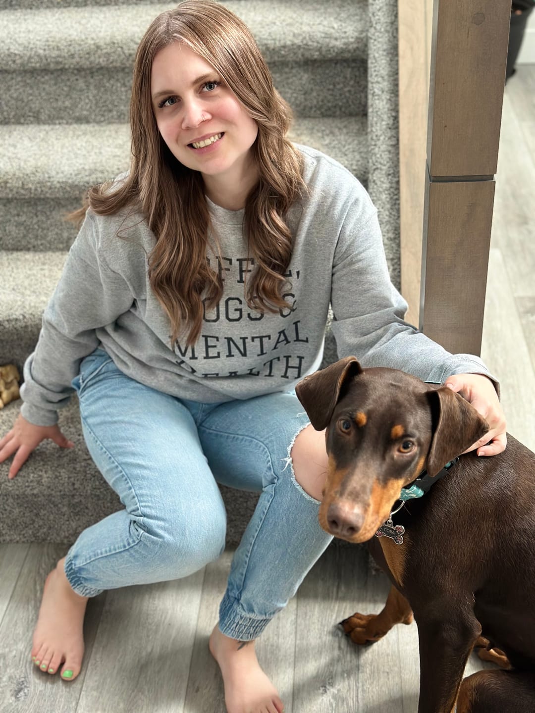 Customer photo review of Coffee, Dogs & Mental Health Sweatshirt