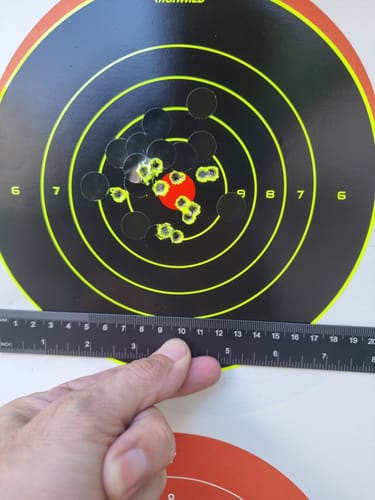 Customer photo review of 8" X 8" Splatter Target Sticker - Pack of 25