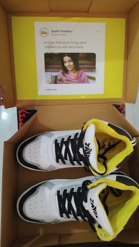 Customer photo review of COSMOS White Yellow Men's High Top sneaker