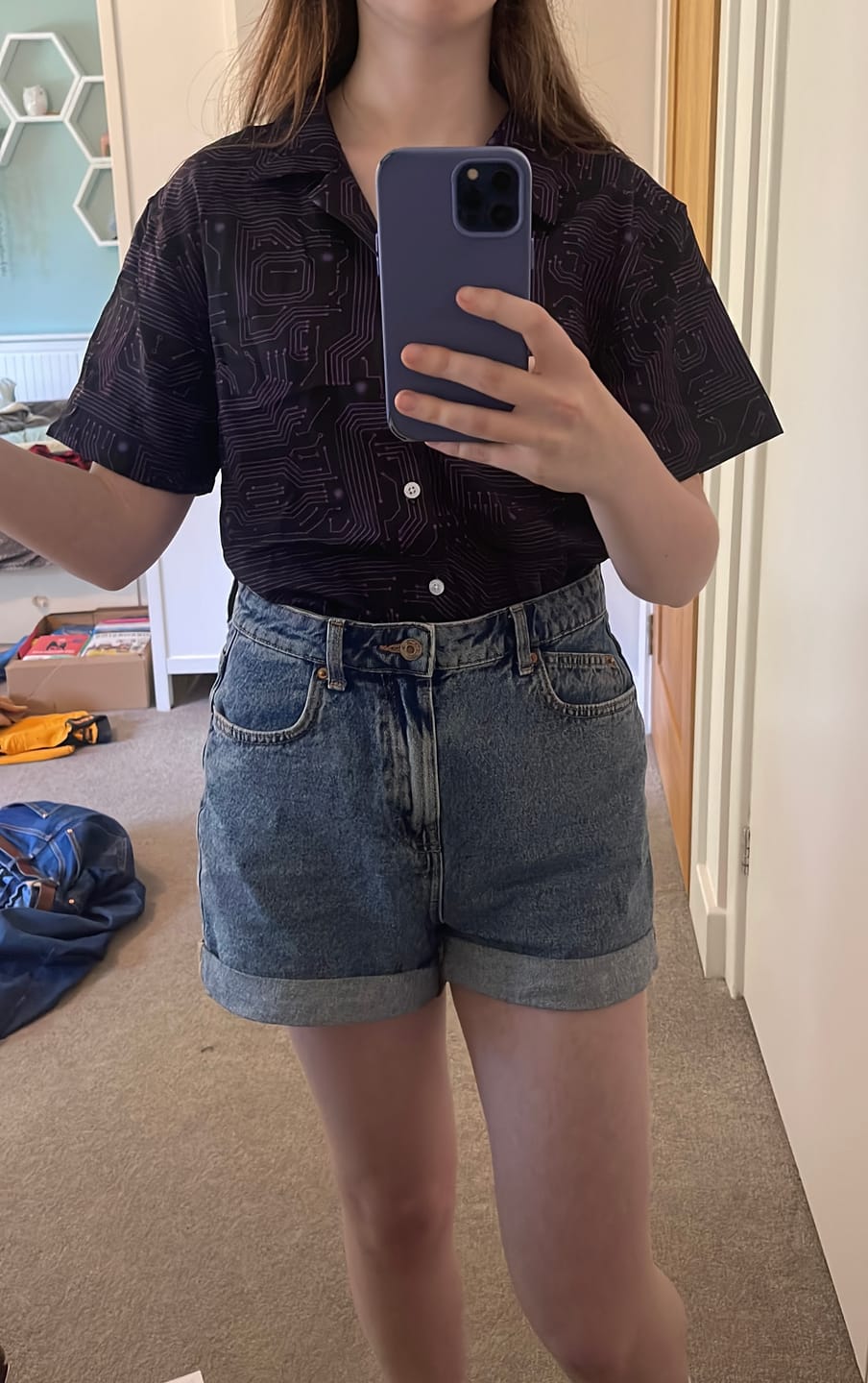 Customer photo review of Purple Computer Circuit Board Button Up Shirt