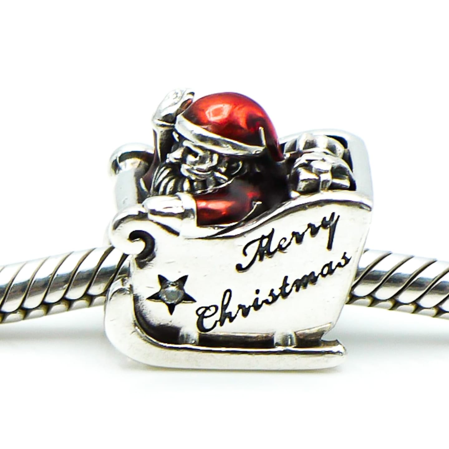 Customer photo review of PANDORA Sleighing Santa Sled Sterling Silver Charm