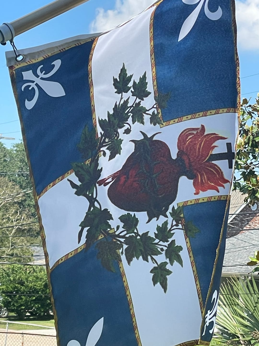 Customer photo review of Flag of the Sacred Heart – Indoor/outdoor Flag – Polyester 2x3, 3x5, or 4x6 Feet