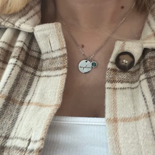 Customer photo review of Bridesmaid Birthstone Custom Name Necklace