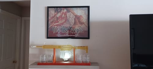 Customer photo review of AR-15 Glass Decanter with Constitution Whiskey Glasses