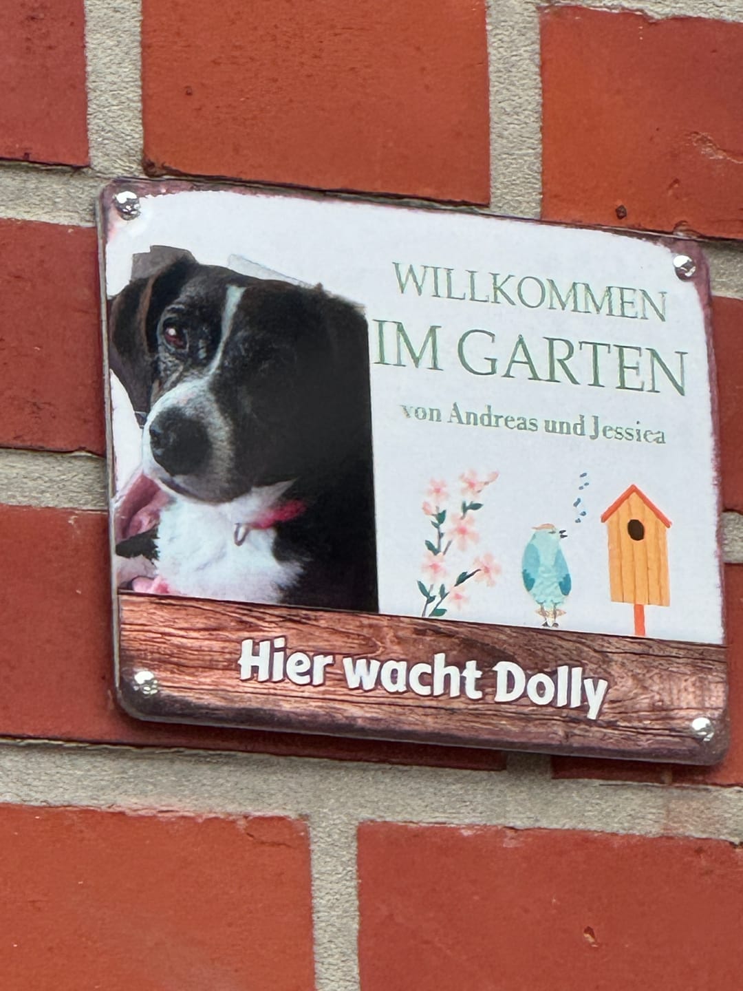 Customer photo review of Hunde Garten-Schild personalisiert mit Foto & Text (UV- und wetterfest)