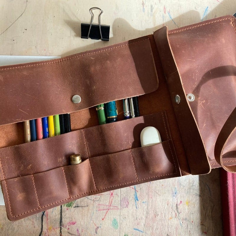 Customer photo review of Leather Paint Brush Roll