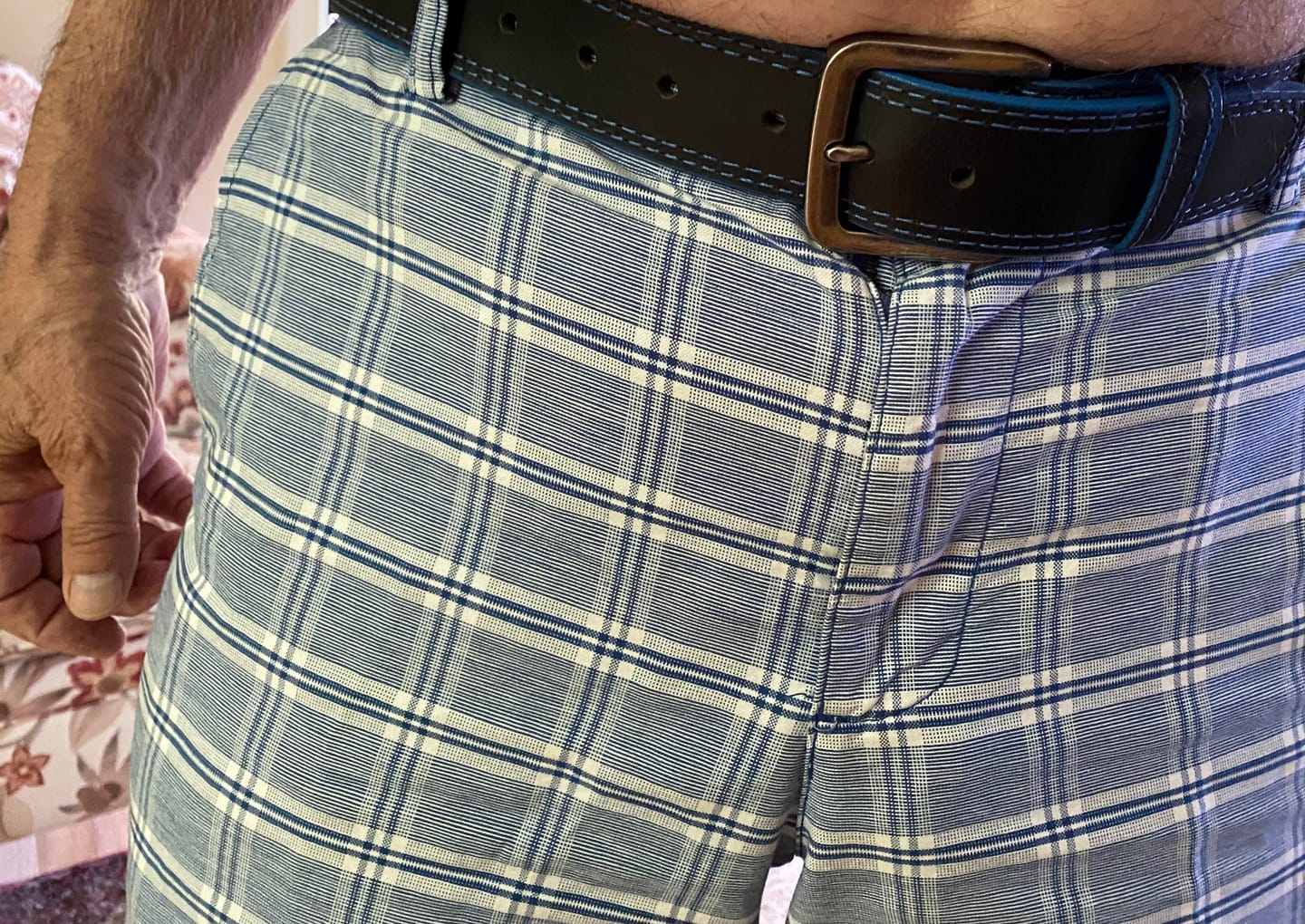 Customer photo review of The Poseidon Belt - Black Full Grain Leather Belt with Blue Stitches