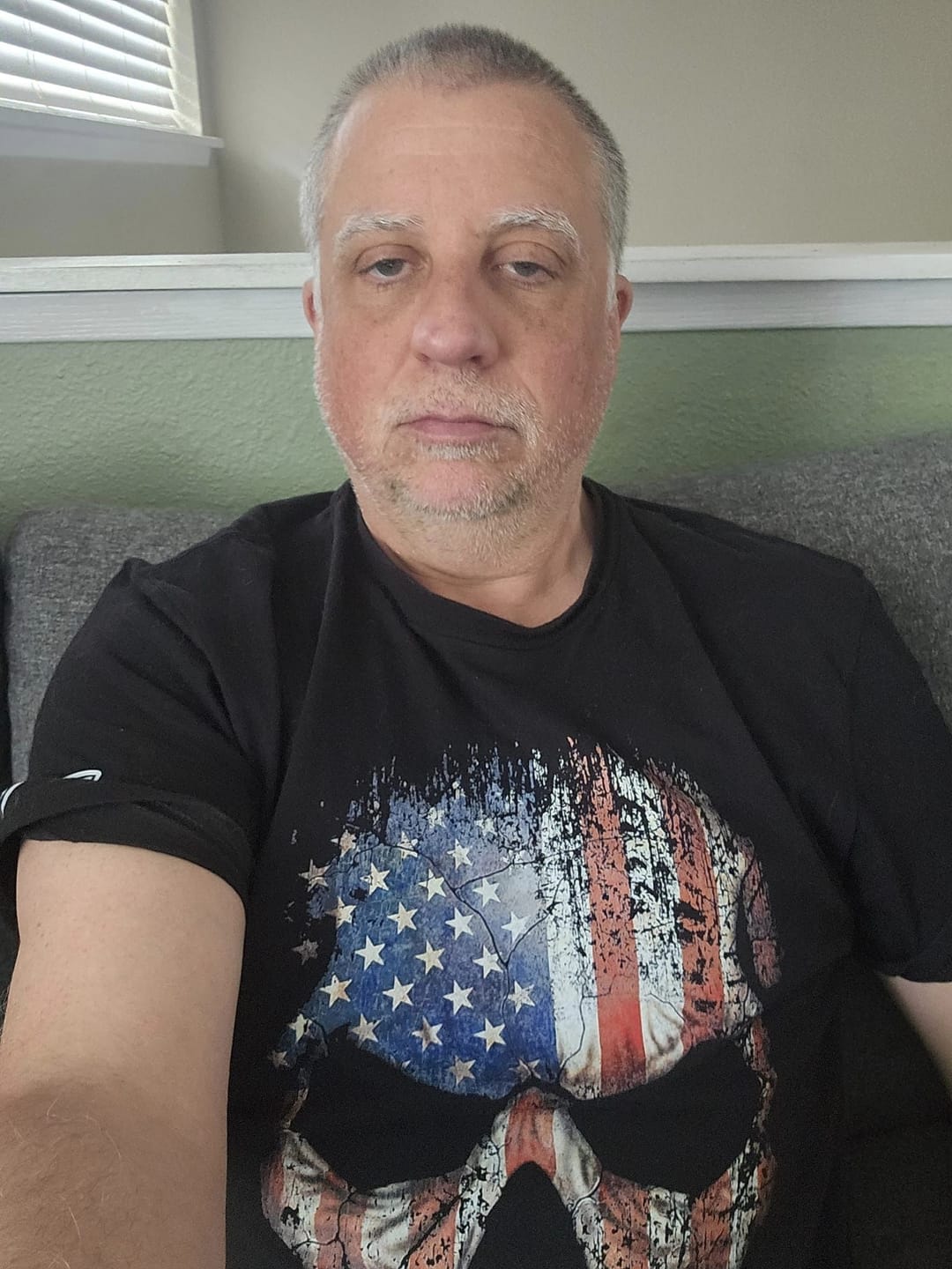 Customer photo review of USA Flag Skull T-Shirt
