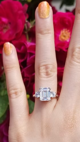 Customer photo review of 3-Stone 2.6ct Emerald Cut CZ Ring in Sterling Silver