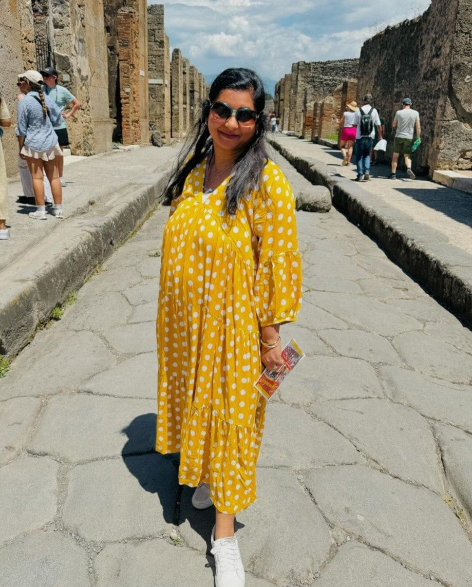 Customer photo review of Bonjour Yellow Polka Modal Maxi Dress