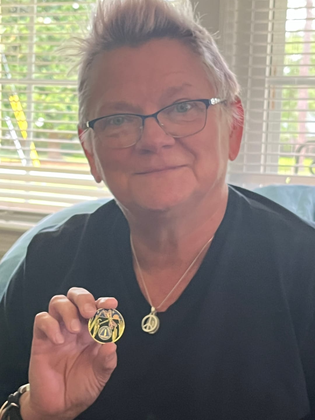Customer photo review of 1 to 60 Year Dragonfly 9th Step Specialty AA Recovery Medallion - Tri-Plated Chip/Coin