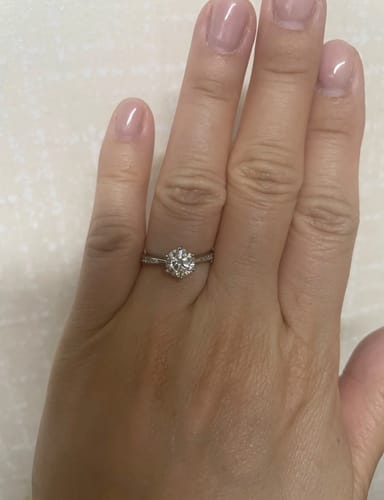 Customer photo review of Everly 14K White Gold Plated Moissanite Engagement Ring