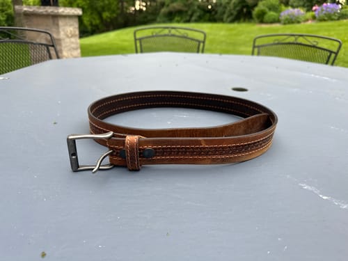 Customer photo review of Brown Arrow Patterned 100% Real Distressed Leather Belt