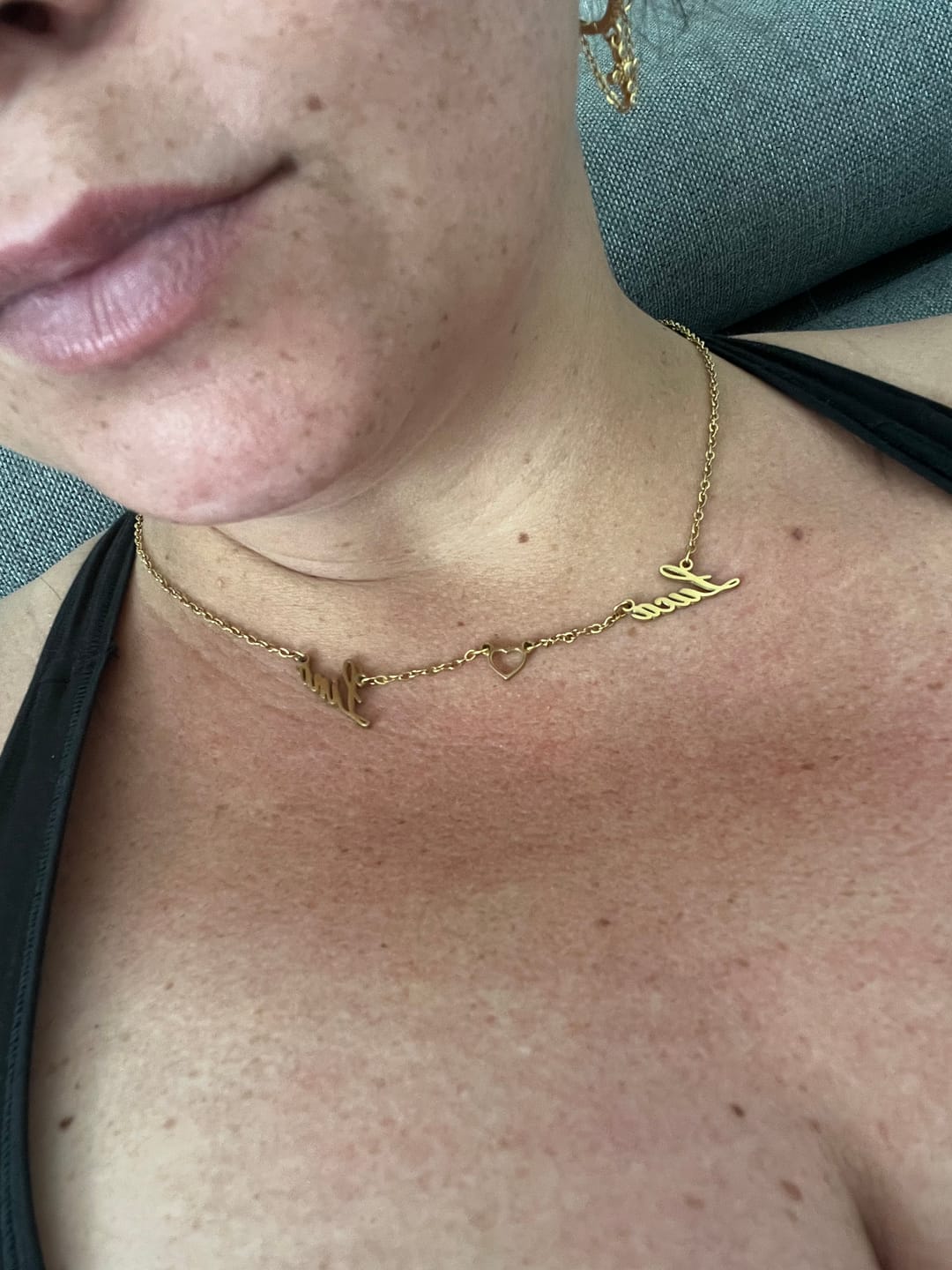 Customer photo review of Collier Coeur & Prénoms Sautoir Personnalisé