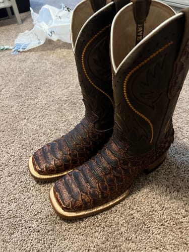 Customer photo review of PYTHON COGNAC  | MEN SQUARE TOE WESTERN COWBOY BOOTS