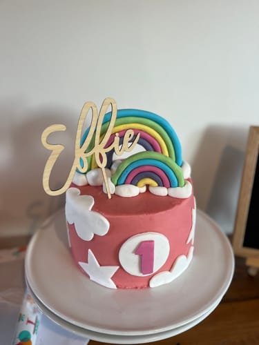 Customer photo review of Bamboo Personalised Cake Topper (two colours available)