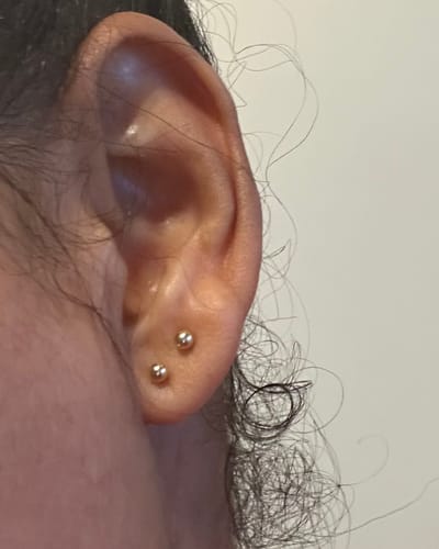 Customer photo review of *NEW* 14k Gold Ball Stud Earrings (3MM) 🤯 JTJ™