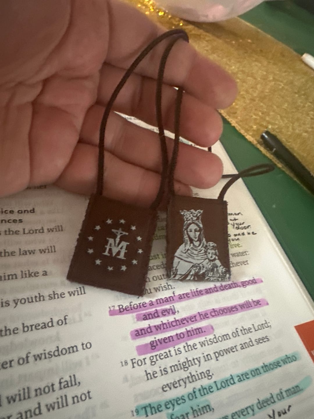 Customer photo review of Premium Brown Scapular, Brown & Cream, Our Lady of Mt. Carmel