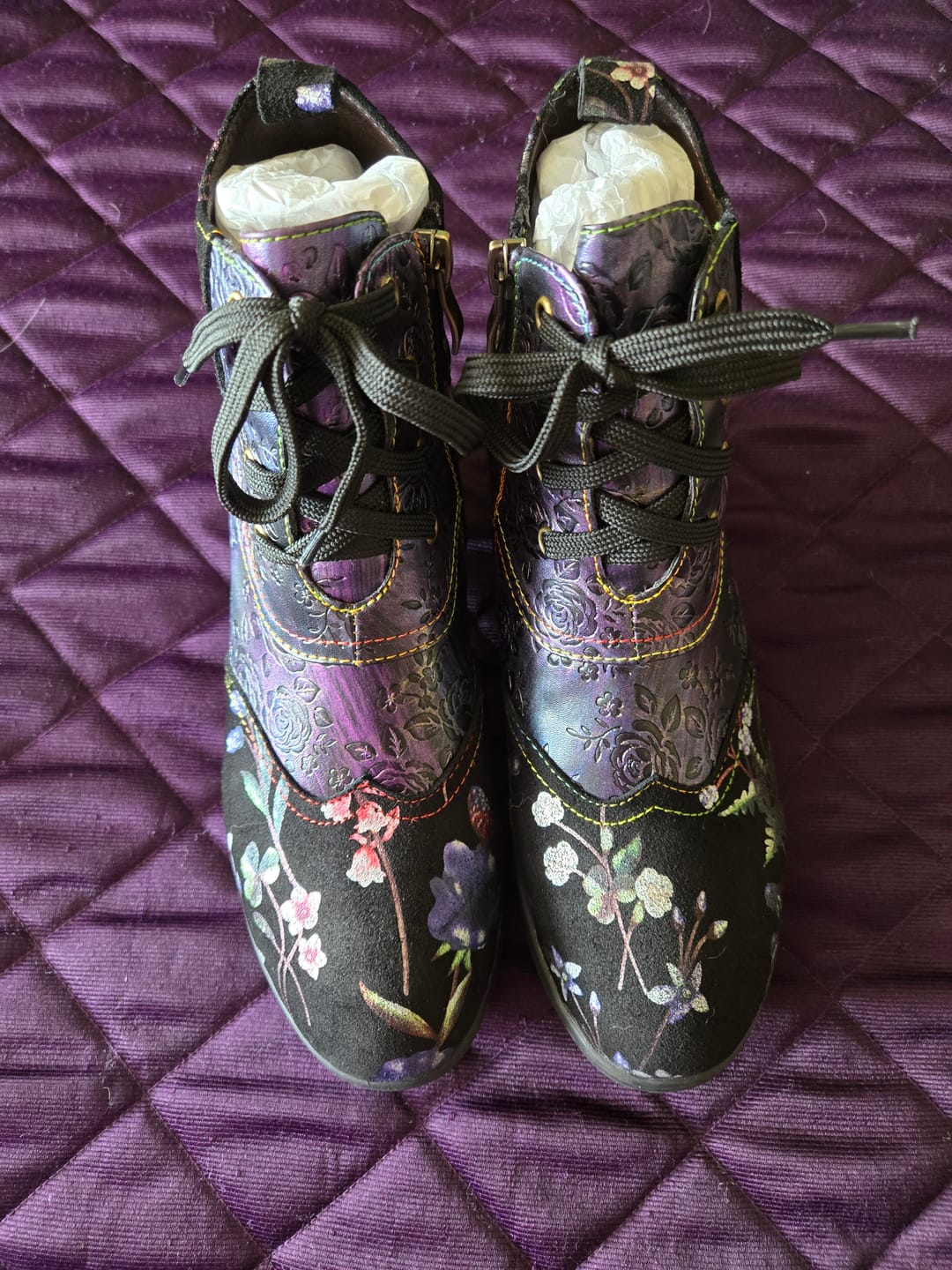 Customer photo review of Genuine Leather Embossed Comfy Ankle Boots