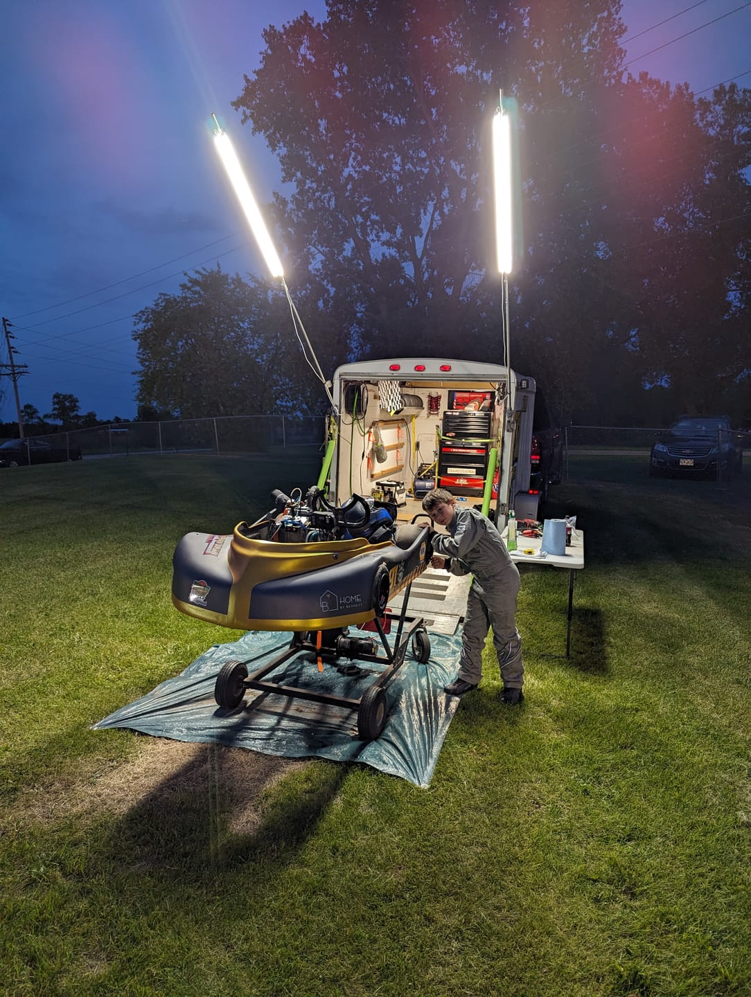 Customer photo review of Racing Trailer Pit Lights – Dual 10 Foot Pole 20,000 Lumens