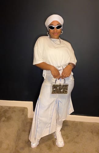 Customer photo review of Midi Fishtail Denim Skirt