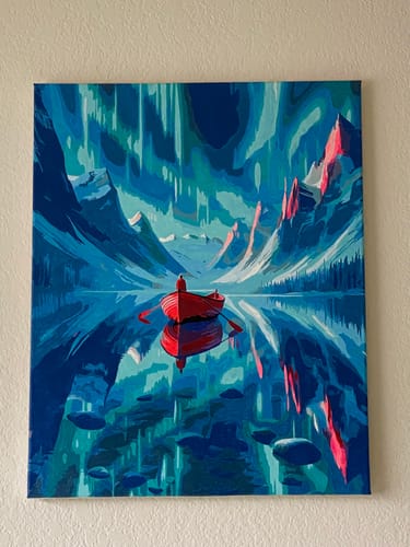Customer photo review of Paint by Numbers - Northern Lights, Red boat