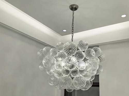 Customer photo review of Brass Cluster Ribbed Glass Globe Bubble Chandelier