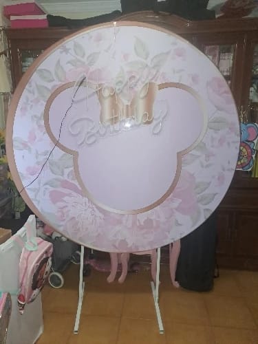 Customer photo review of Custom birthday party decoration round circle backdrop cover plinth cylinder pedestal cloth cover