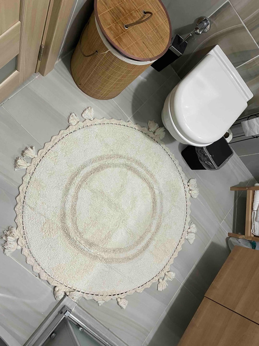 Customer photo review of Olivid Yuvarlak Banyo Paspası %100 Pamuk 100x100 Ekru