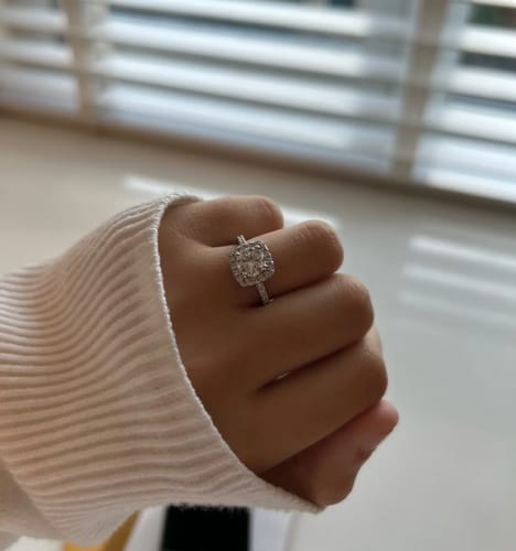 Customer photo review of Grace Moissanite 14K White Gold Plated Silver Ring