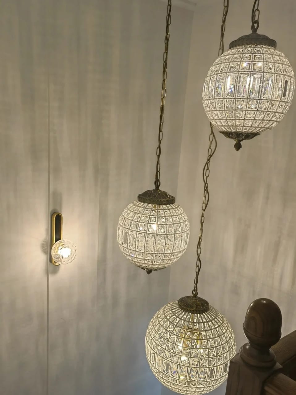 Customer photo review of French Antique Brass Crystal Globe Chandelier