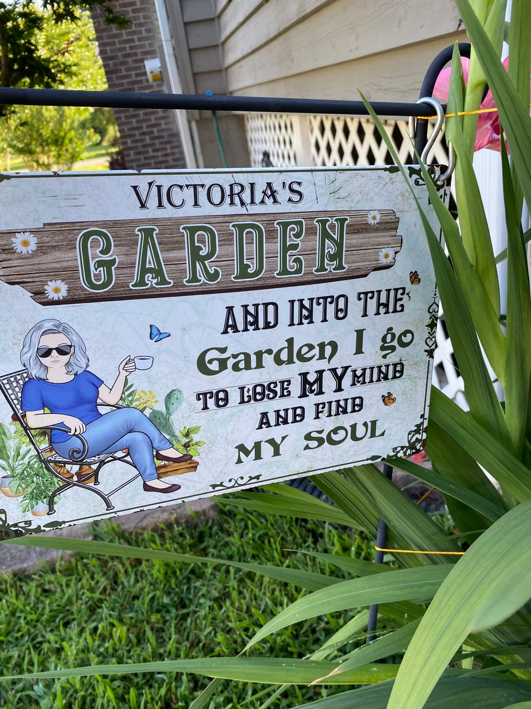 Customer photo review of And Into The Garden I Go Gardening Girl - Garden Sign - Personalized Custom Classic Metal Signs