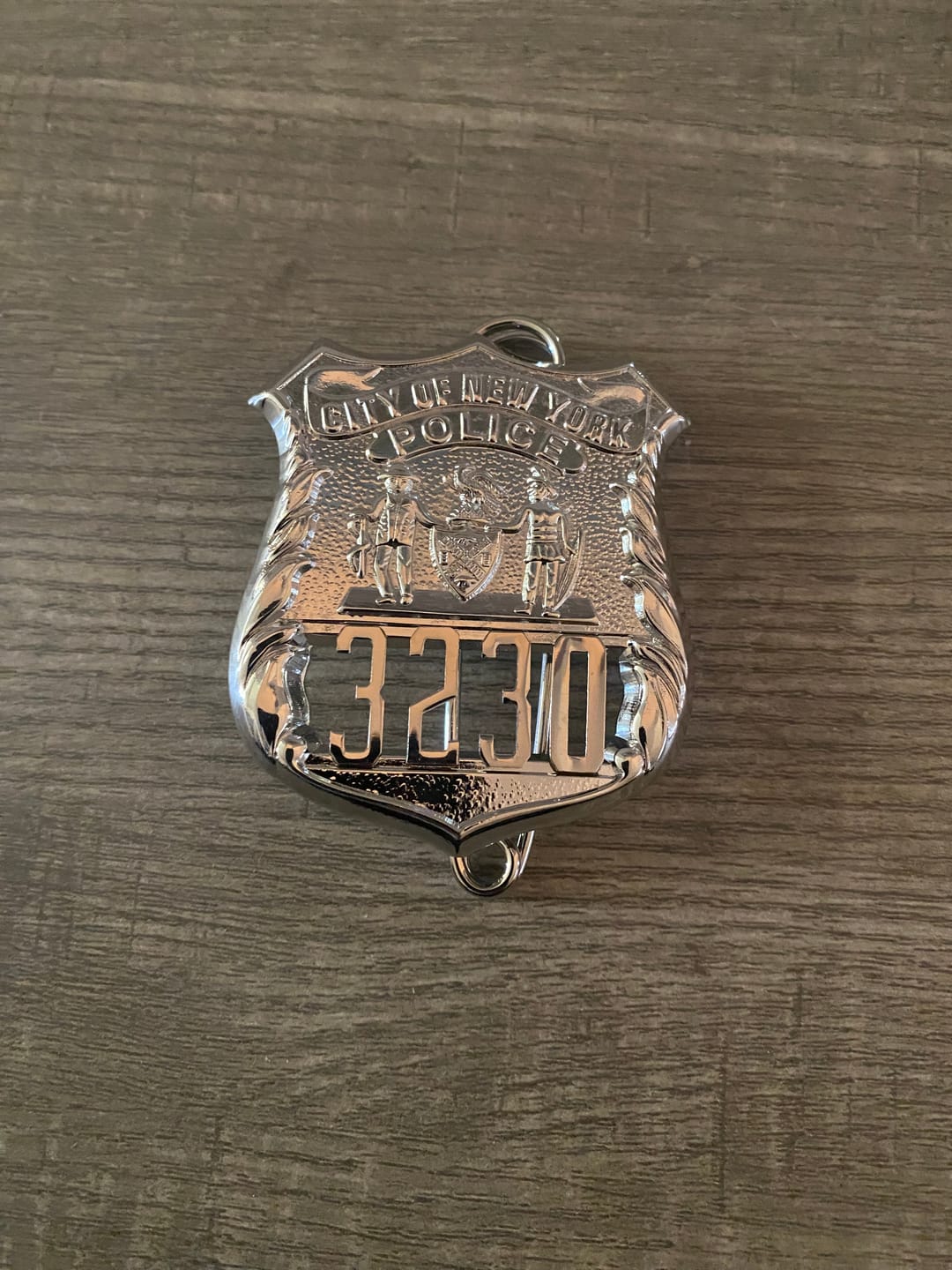 Customer photo review of NY New York Police Officer Badge Replica Movie Props *Customizable Badge Number*
