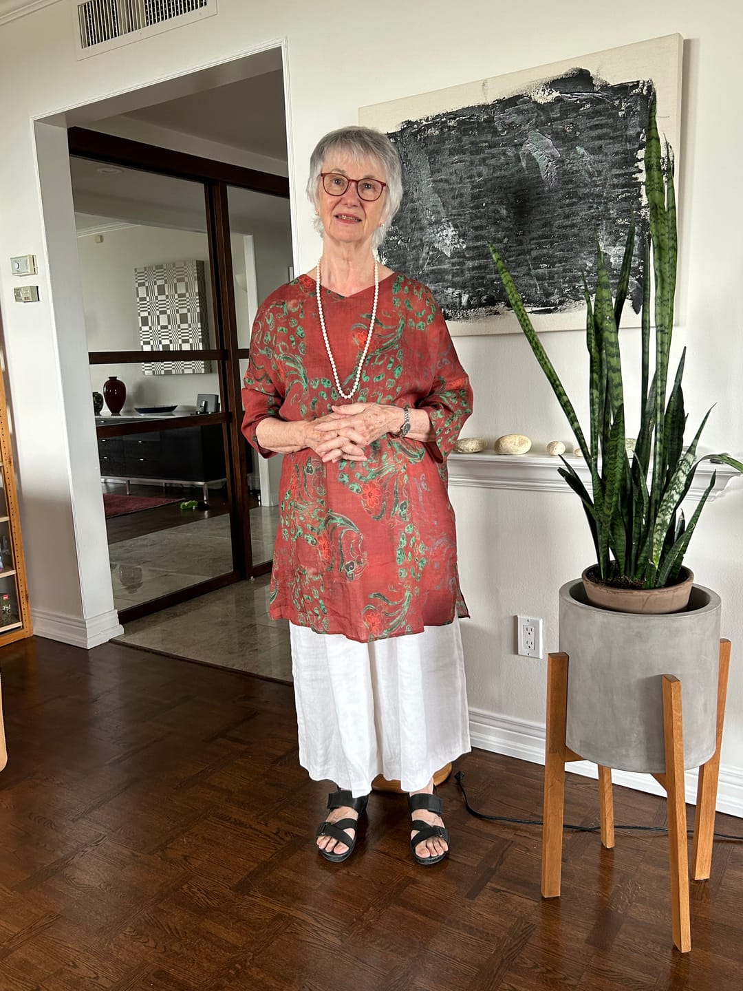 Customer photo review of Plus Size Wome Summer Vintage Flower Ramie Blouse