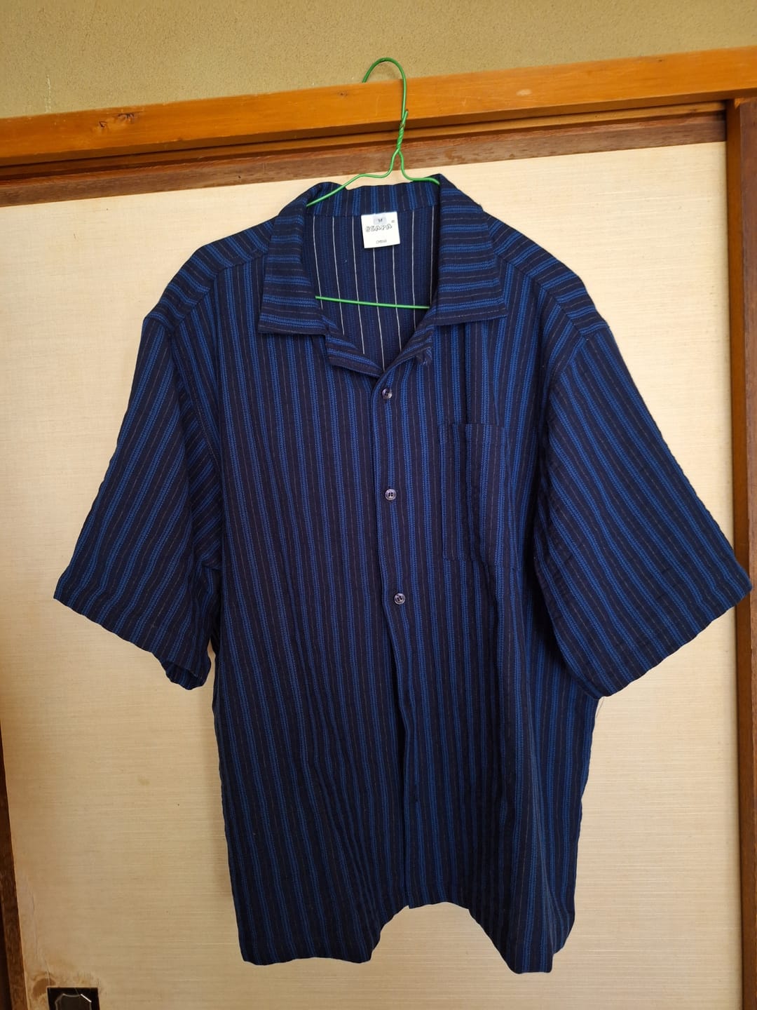 Customer photo review of 織りストライプ柄コットンオープンカラーシャツ
