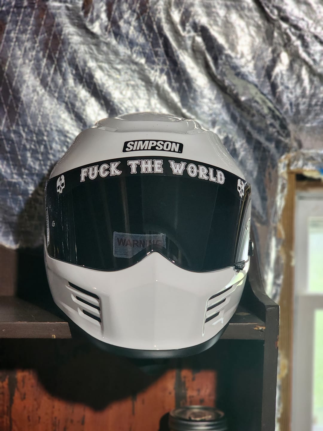 Customer photo review of FUCK THE WORLD HELMET VISOR