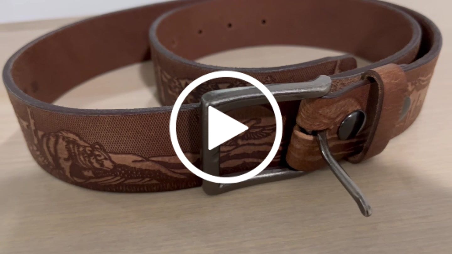 Customer video review of The Wildlife Belt - Cognac Embossed Full Grain Leather Belt Made in Canada