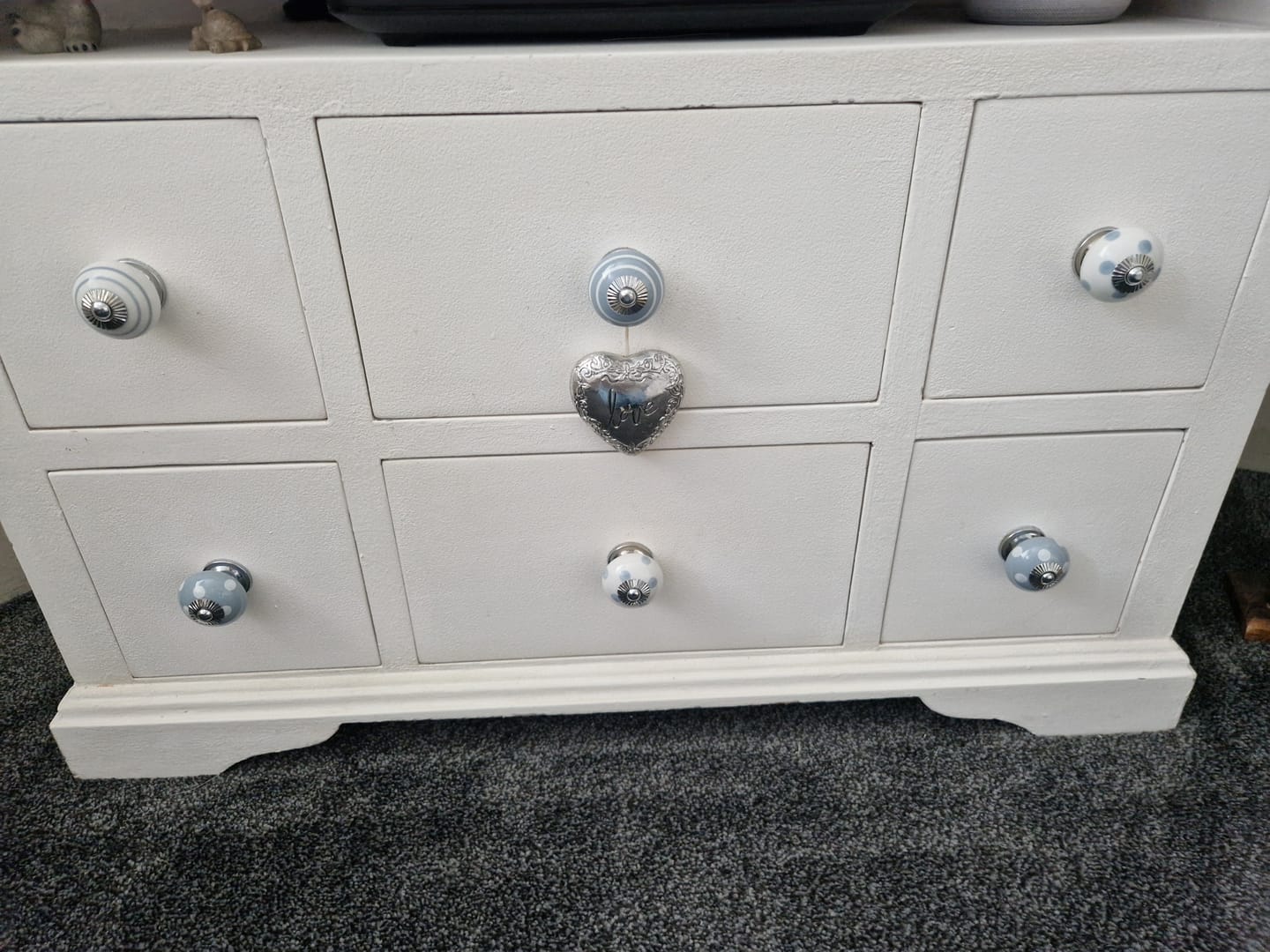 Customer photo review of Ceramic Door Knobs Whisper Greys in Spots and Stripes Set of 6