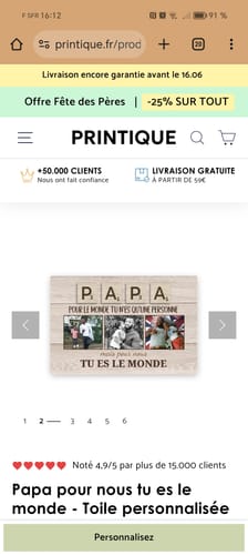 Customer photo review of Papa pour nous tu es le monde - Toile personnalisée