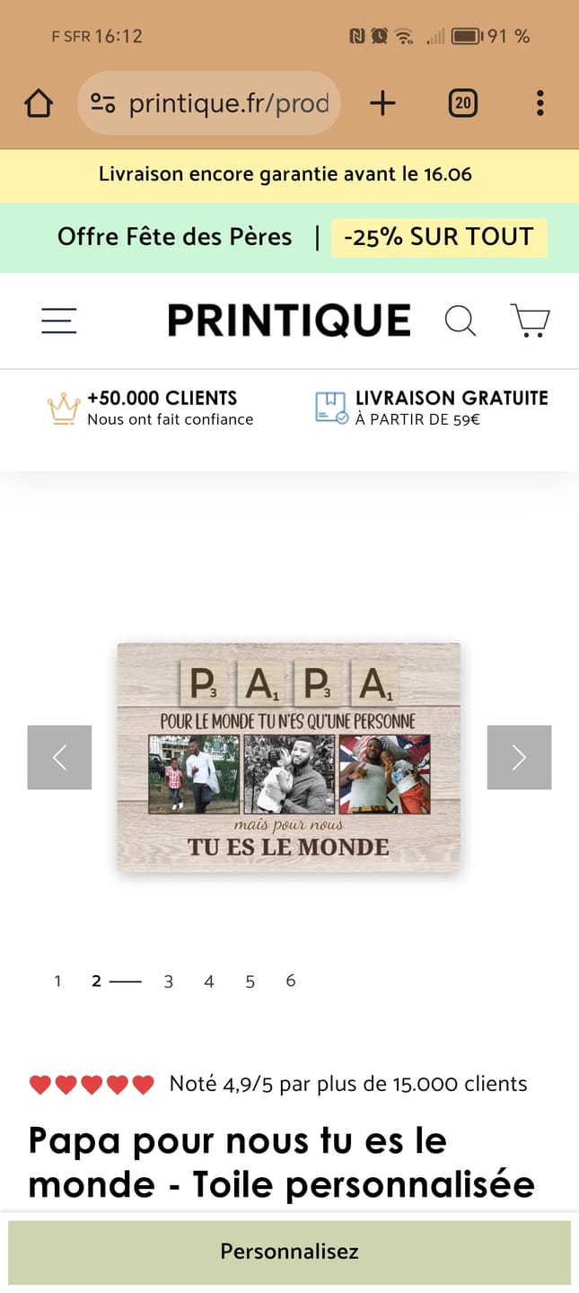 Customer photo review of Papa pour nous tu es le monde - Toile personnalisée