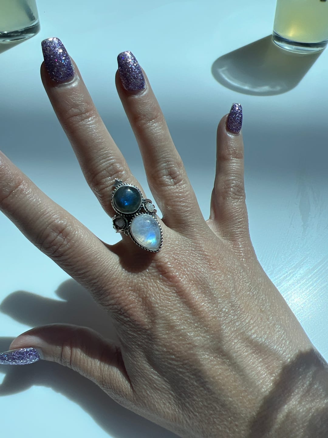 Customer photo review of Celestial Moonstone and Labradorite Silver Ring
