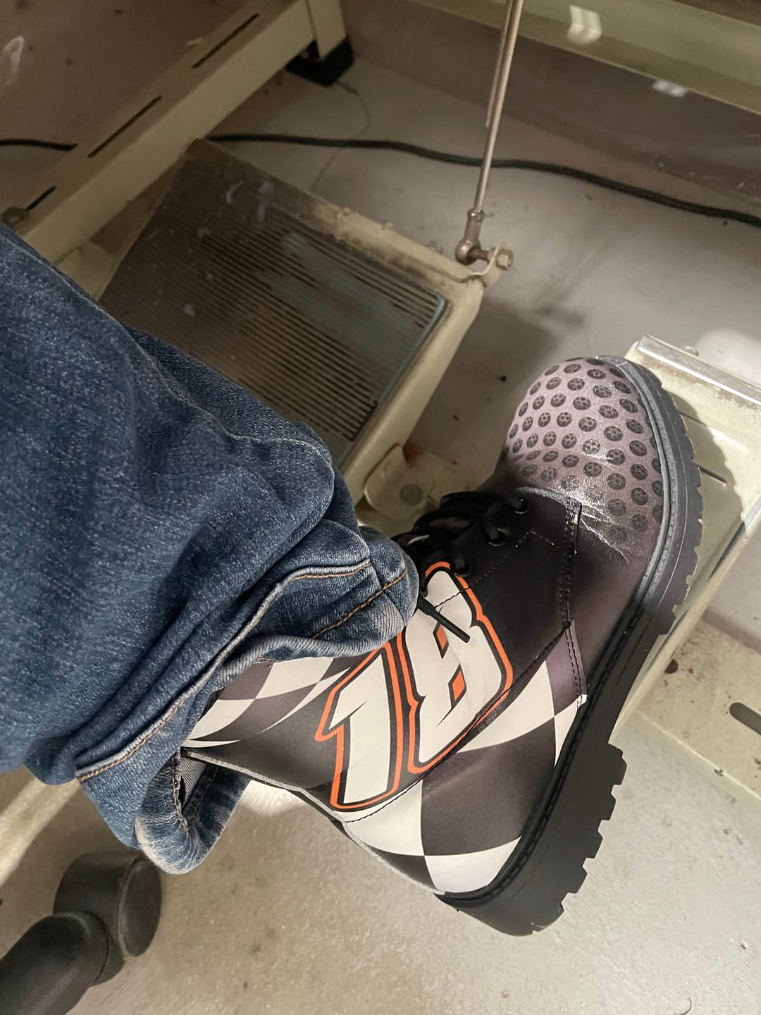 Customer photo review of Custom Checkered Racing Boots Number 65