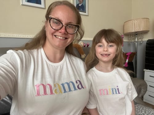 Customer photo review of Mama & Mini Pastel Embroidered White T-shirts
